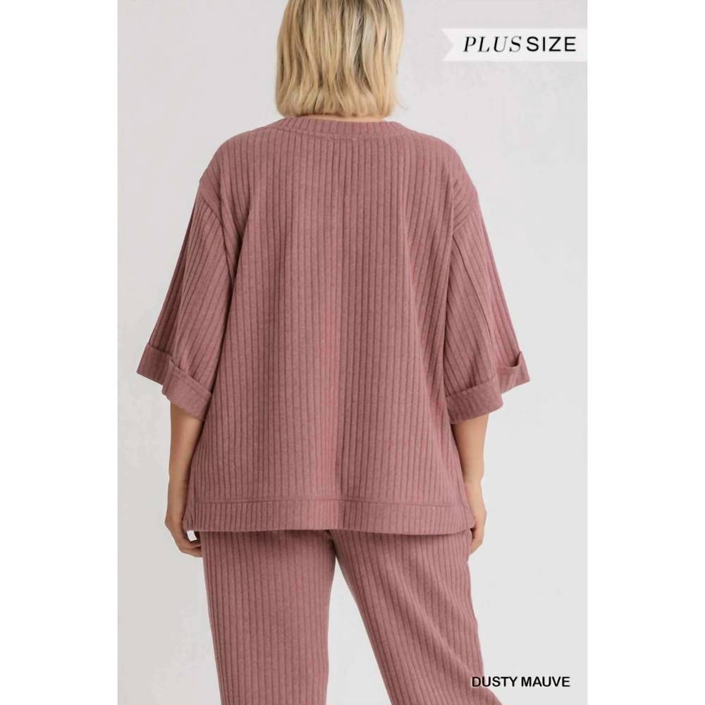 NEW UMGEE ribbed knit high low top plus in dusty mauve - Picture 2 of 2